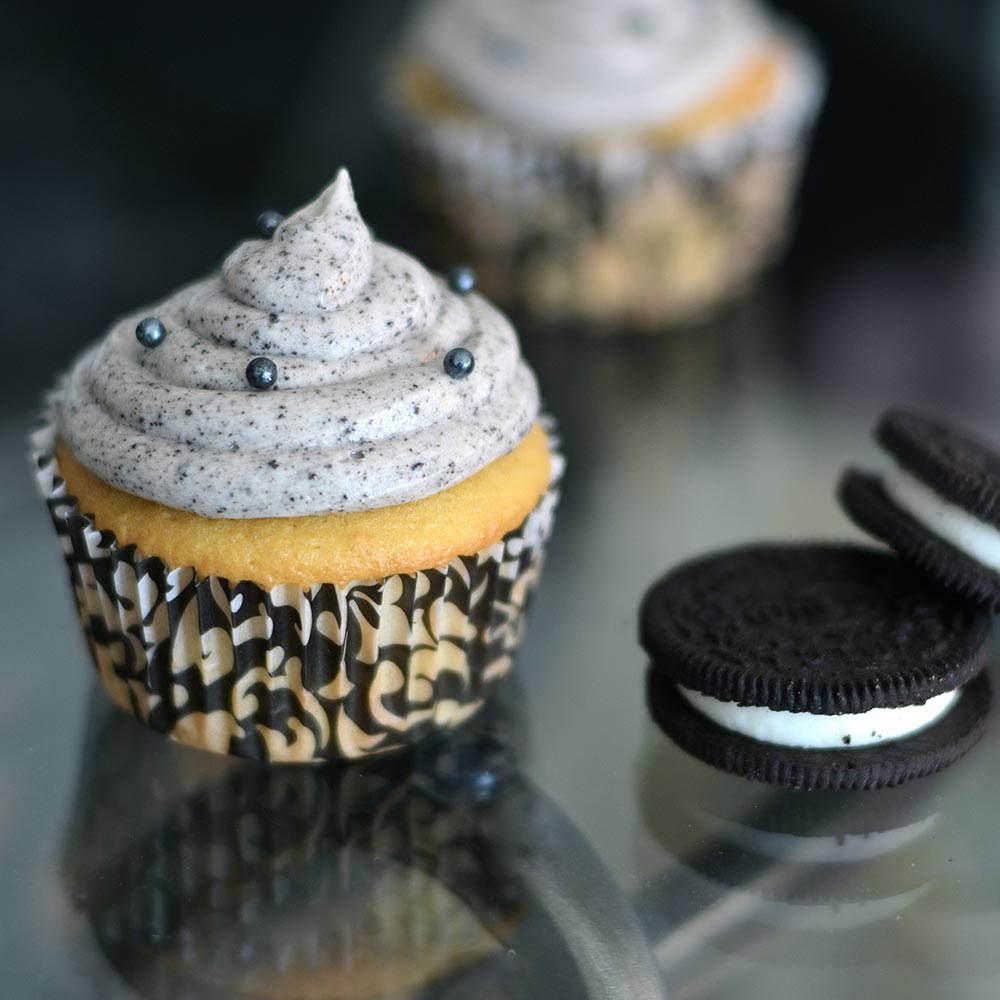 Oreo Truffle Stuffed Cupcakes with Oreo Buttercream