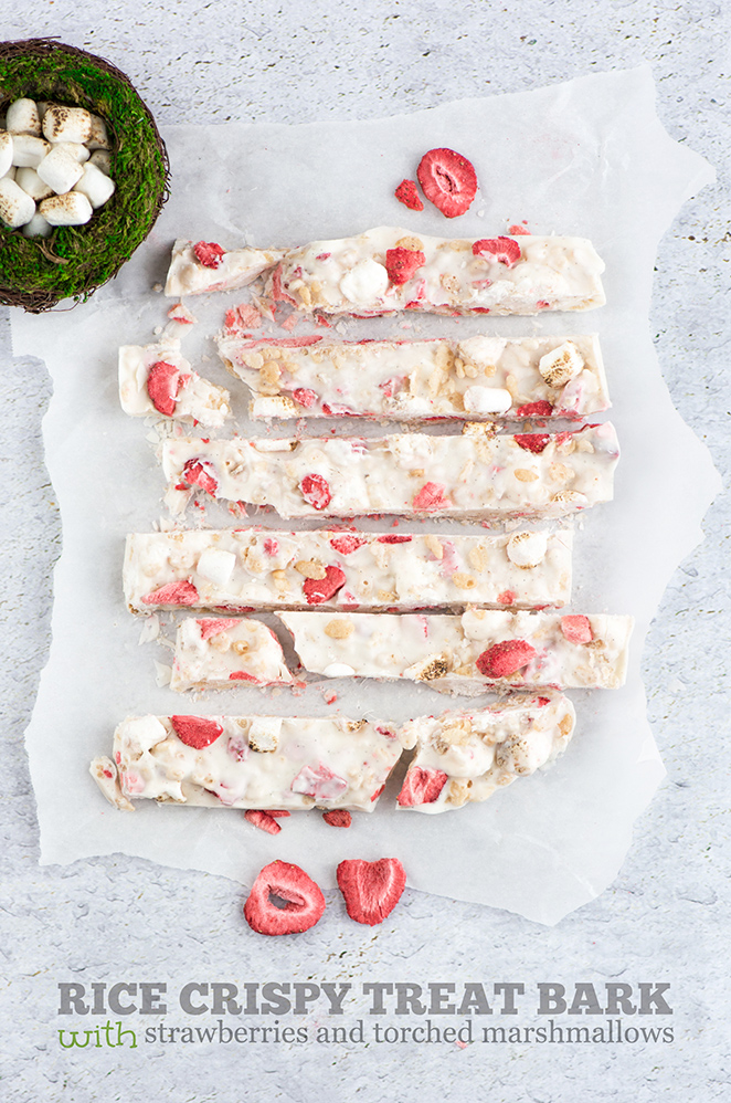 Rice Crispy Treat Bark with Strawberries and Torched Marshmallows | Kailley's Kitchen