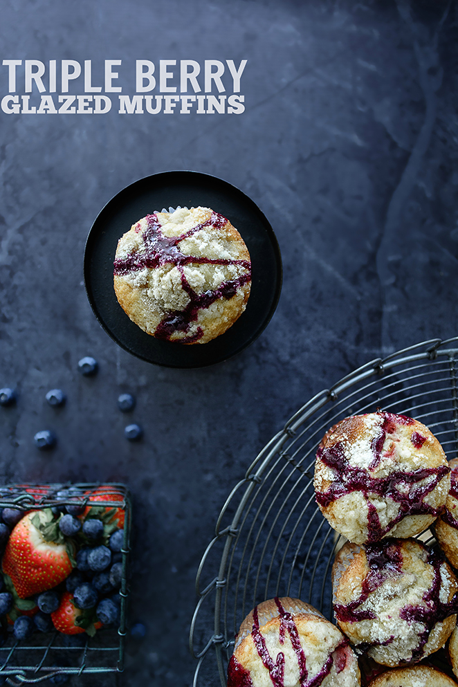 Triple Berry Glazed Muffins | Kailley's Kitchen